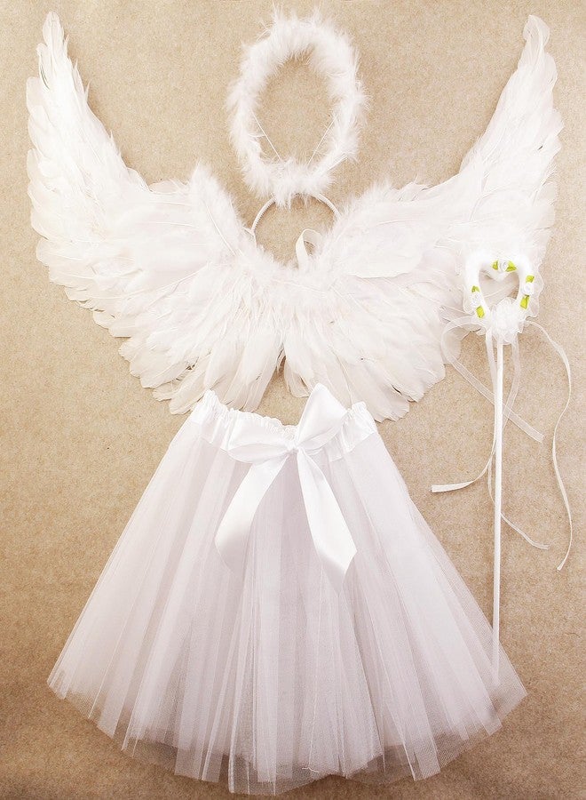 Nishine Angel Costume Set Fairy Feather Wing Skirt with Halo Wand Dress Outfit (White) - Image 3